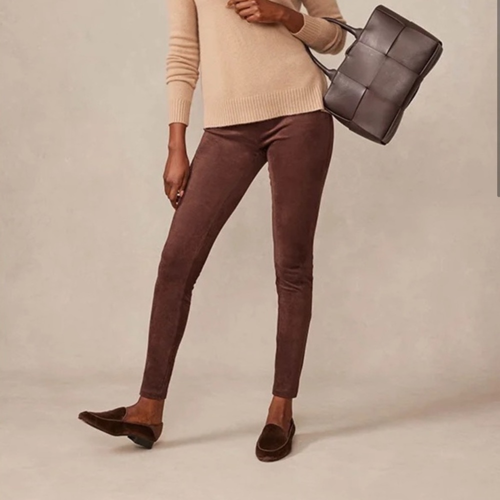 J.McLaughlin Lori Faux Suede Leggings Mocha Brown Large Pull-On Full Length